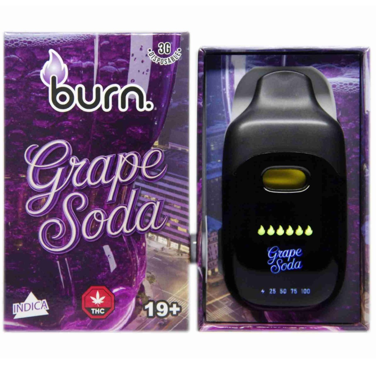 Burn Disposable Vapes – Grape Soda (Indica)
