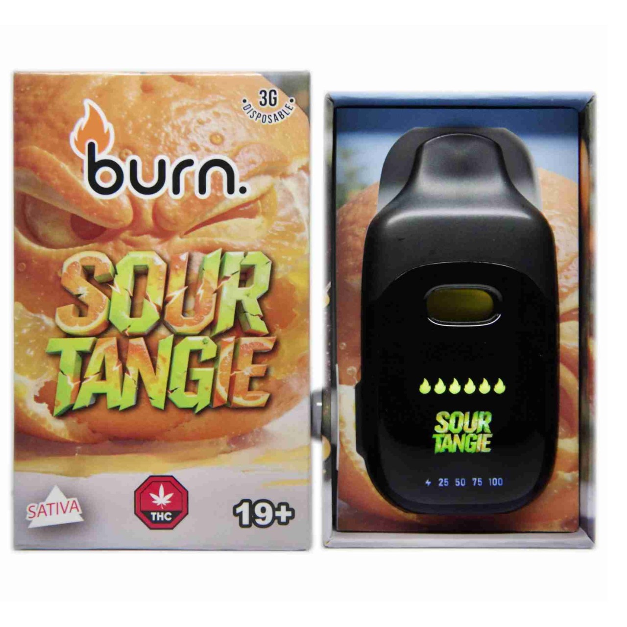 Burn Disposable Vapes – Sour Tangie (Sativa) (3 Gram)